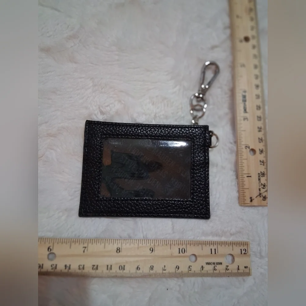 Steve Madden Textured Black Card Holder with Silver Chain